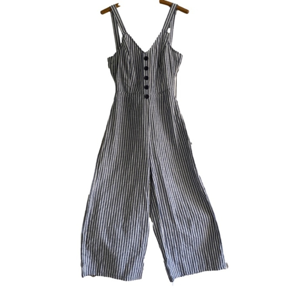 Rachel Roy Jumpsuit Cropped Blue and White Stripe Womens Size 6 - Picture 3 of 7